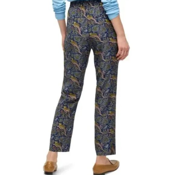 J. Crew 100% Silk Easy Pant Navy Blue Botanical Cheetah Print Women's 10 EUC - Picture 2 of 16